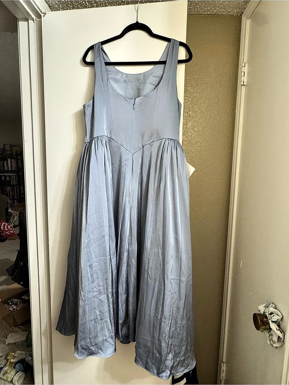 Azazie Eden Midi Satin Dress in Blue Size Medium NWT